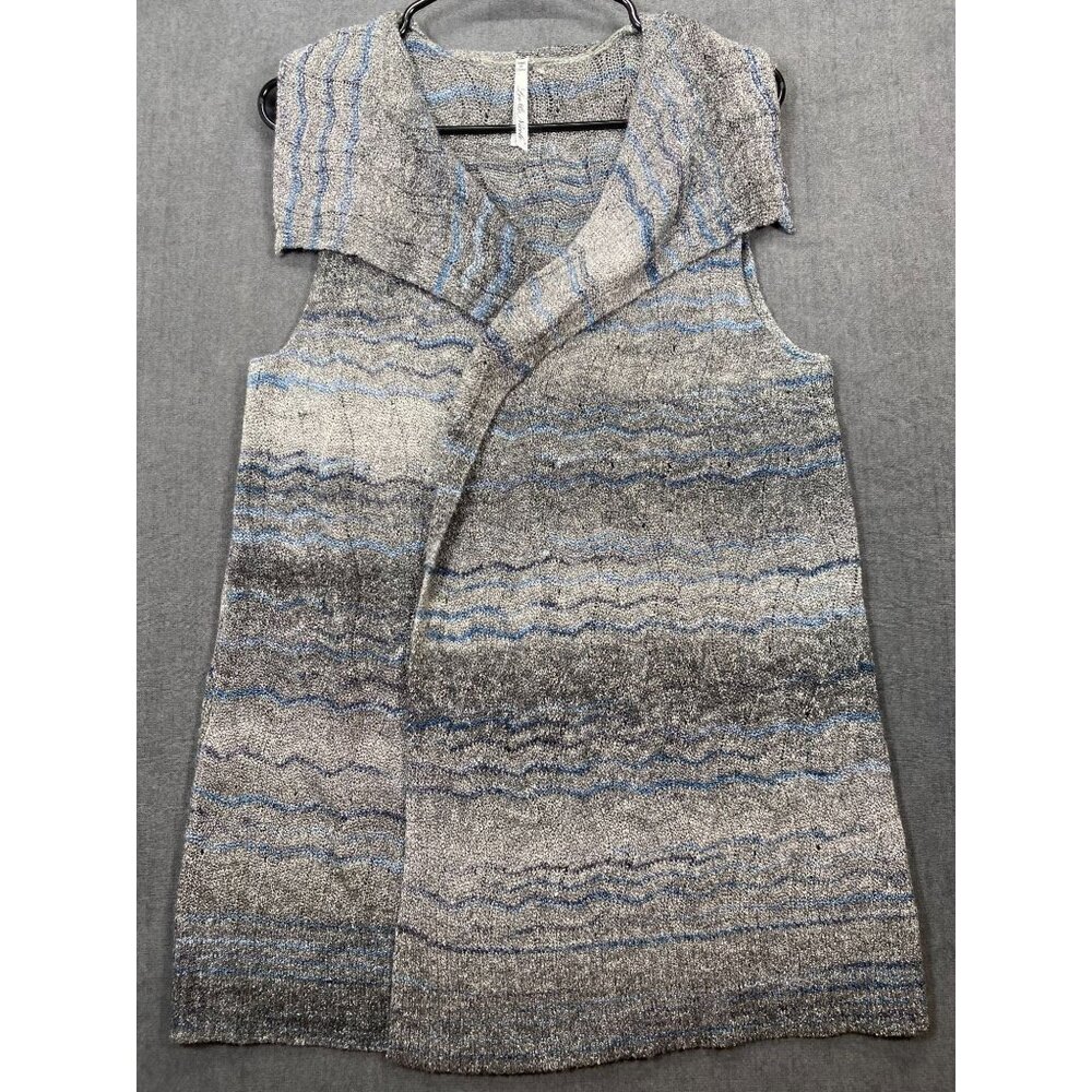 Leo & Nicole Sleeveless Open Front Knit Vest Gray & Blue Striped Womens Size L